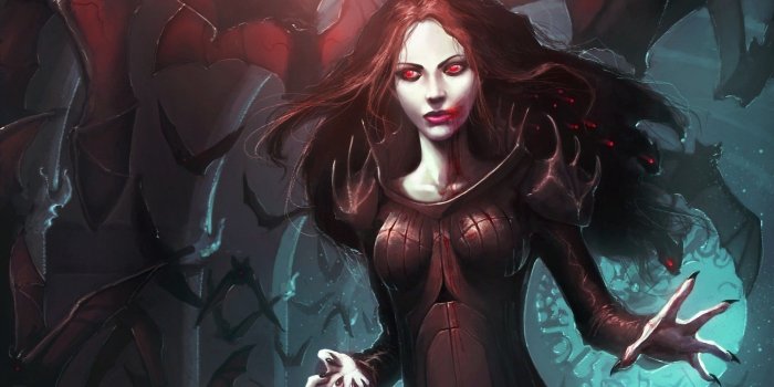1920x1481 Vampire woman illustration, girl, blood, art, vampire, bats, HD