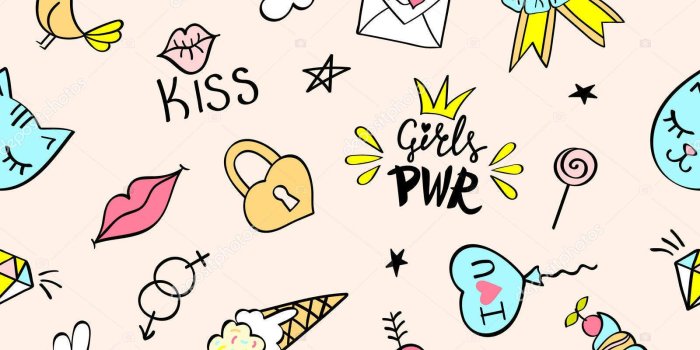1600x1700 Seamless Pattern With Hand Drawn Girly Doodles - Girly Doodles