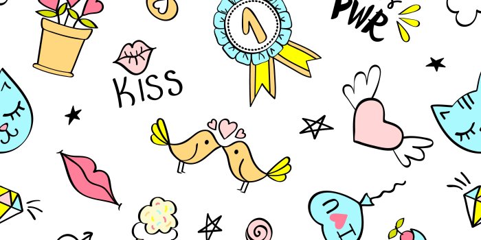 5000x5000 Seamless pattern with hand drawn girly doodles. Repeating