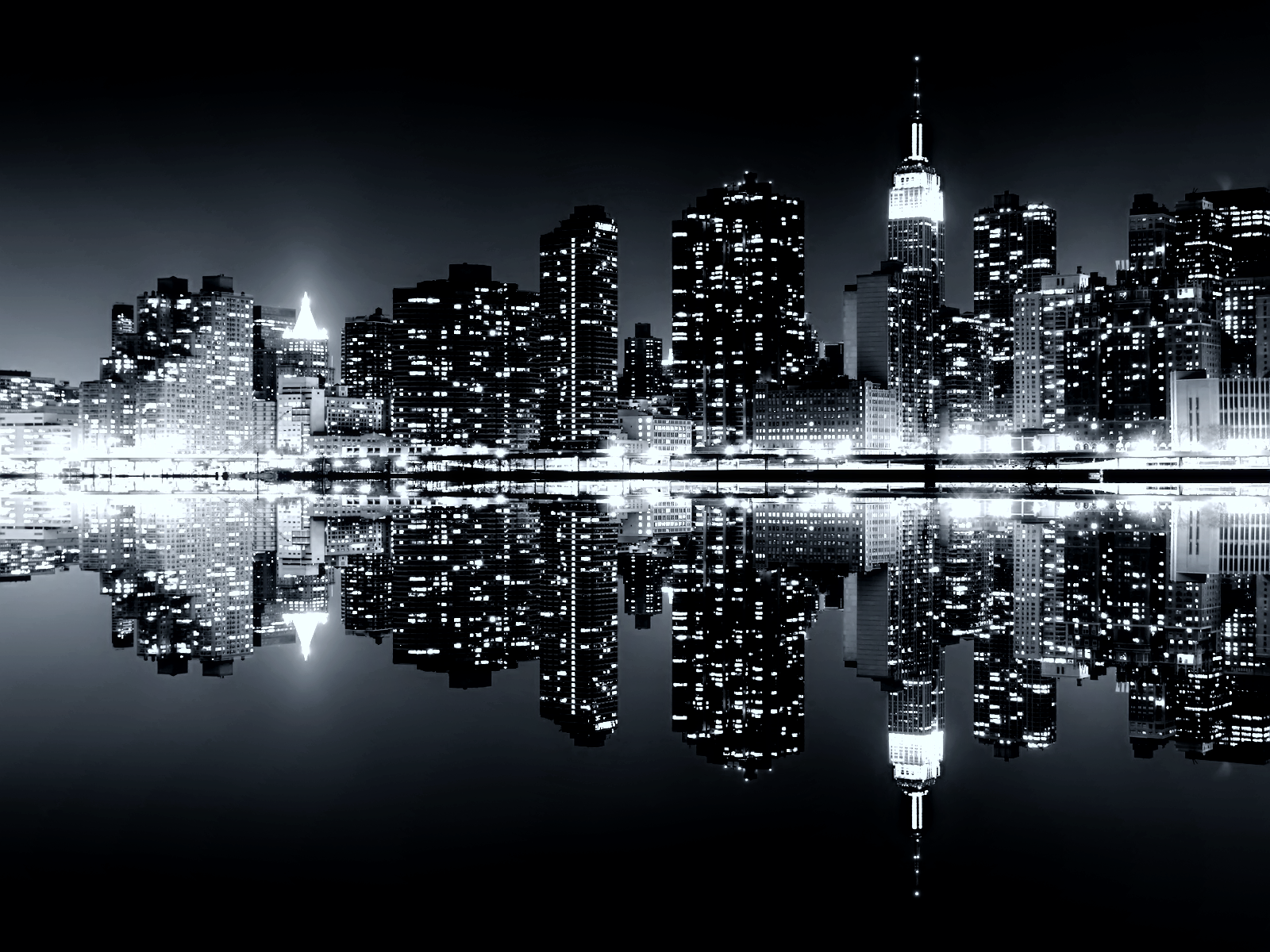 1600x1200 Manhattan Reflections Skyline wallpaper | Black, white photography