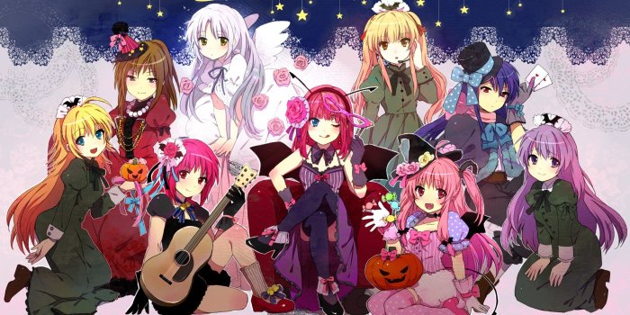2560x1440 Angel beats anime series character group girls flower pink rose