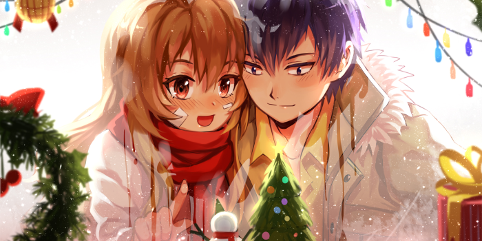 1920x1321 Toradora, Taiga X Ryuji, Christmas, Romance, Red Scarf, Couple