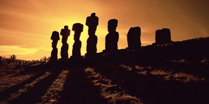 1680x1050 Wallpapers-catalogue.com - Moai Stone Statues at Sunset, Easter