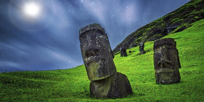 1920x1200 enigma, Nature, Landscape, Moai, Sculpture, Starry Night, Grass