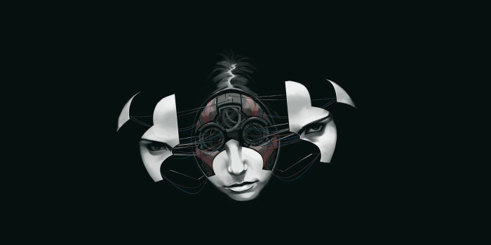 1920x1200 White and black human face wallpaper, digital art, steampunk