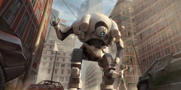 1332x850 Wallpaper building, robot, cars, Friendly Robot images for desktop