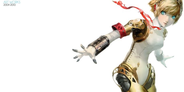 3529x2000 blondes robots persona 3 simple background aigis 3529x2000
