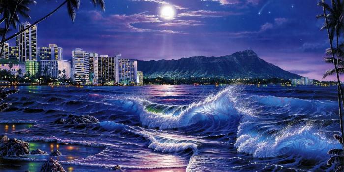 1920x1080 Beach At Night Images Hd - Artwork Using Cool Colors - 1920x1080