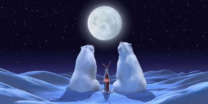 1920x1080 Polar bears, Coca-Cola, stars, moon - Free wallpapers