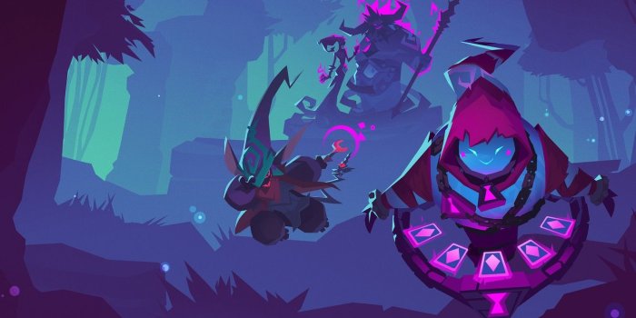 1332x850 Wallpaper forest, card, color, trees, blue, fire, lilac, pink