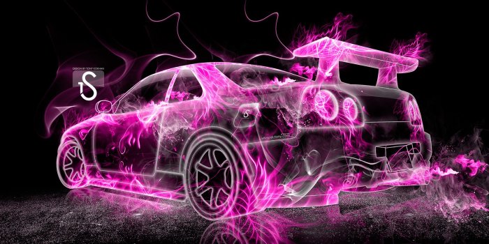 1920x1080 Free download Nissan Skyline GTR R34 Pink Fire Abstract Car 2013