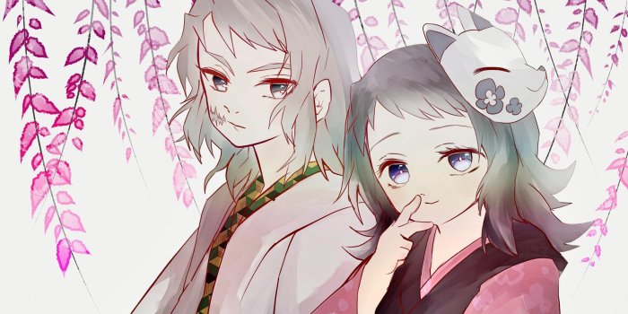 2048x1152 Demon slayer - Sabito and Makomo under a pink Wisteria flower HD