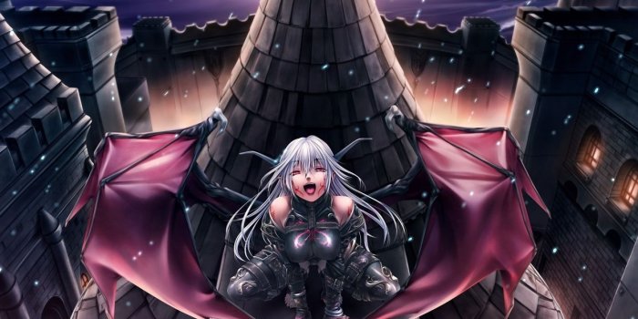 1244x700 Women snow wings castles night demons devil Demon Girl white hair