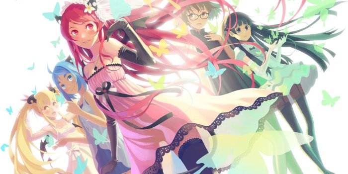 1332x850 Wallpaper butterfly, girls, the demon, art, glasses, tail, veil