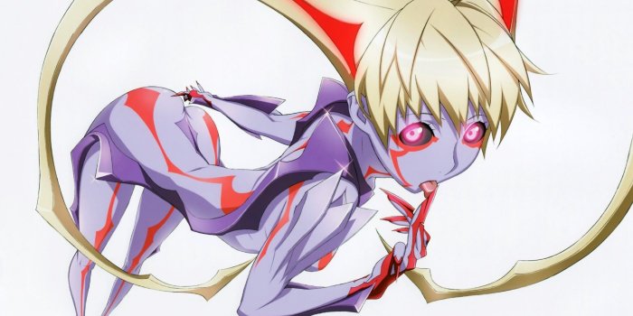 2000x1366 blondes horror scary witchblade tongue pink eyes simple background