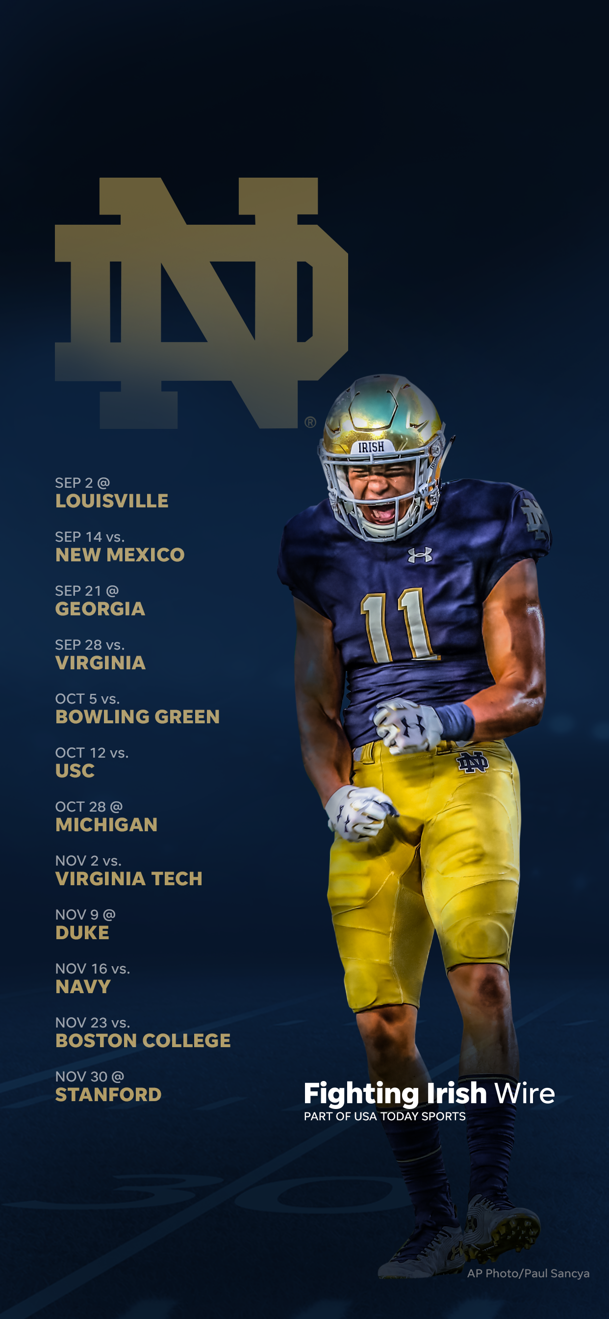 1242x2688 2019 Notre Dame Football Schedule: Downloadable Wallpaper