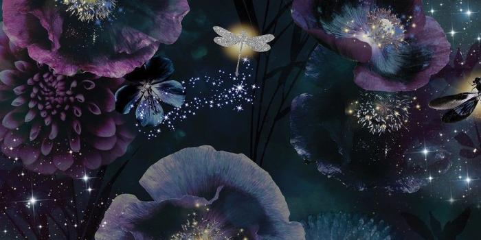 1000x1000 Arthouse Nocturnal Purple Teal English Garden Night Dramatic