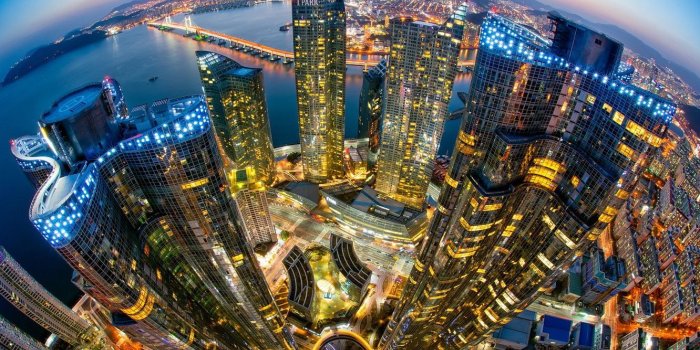 1332x850 Wallpaper bay, night, buildings, ocean, sea, sunset, lights, South