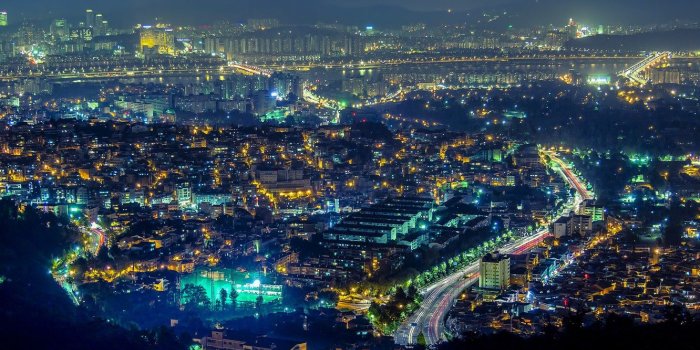 1332x850 Photo Wallpaper Lights, Panorama, Skyscrapers, Seoul, - Cityscape
