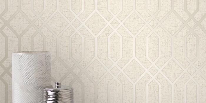 950x950 Quartz Cream Geometric Trellis Wallpaper by Fine Decor FD42305
