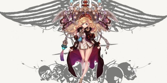 1244x700 Original blonde anime girl wings dress skull wallpaper | 1920x1080