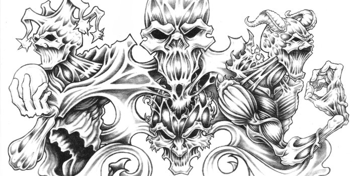 2376x1595 Skull Adn Demon Tattoo Design Img306 Skulls Demons - Tattoo Ideas