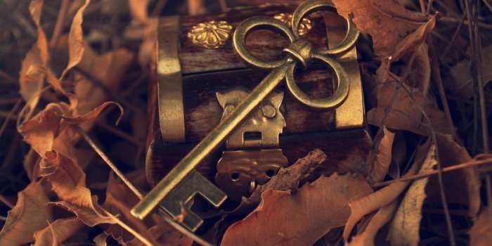 1920x1080 Wallpaper key, metal, casket, leaf, autumn, fall, macro desktop