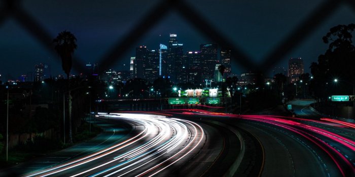 1332x850 Wallpaper city, lights, USA, road, night, California, view, fence