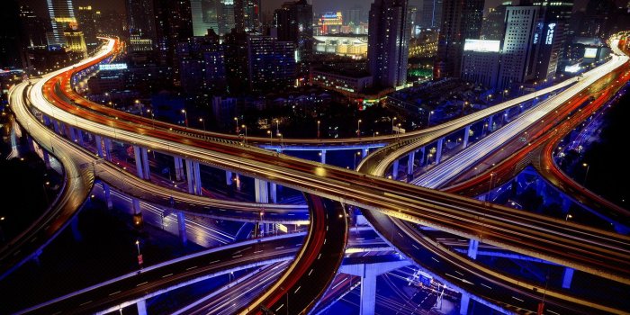 1920x1440 Buildings Skyscrapers Night Freeway Highway Lights Timelapse
