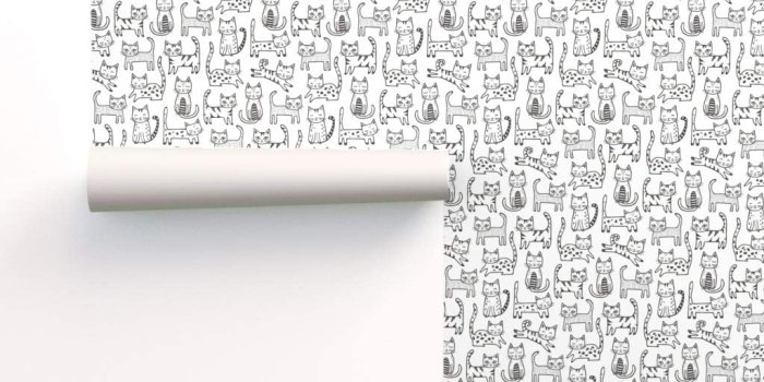 1024x1024 Spoonflower Peel and Stick Removable Wallpaper, Cats Black White