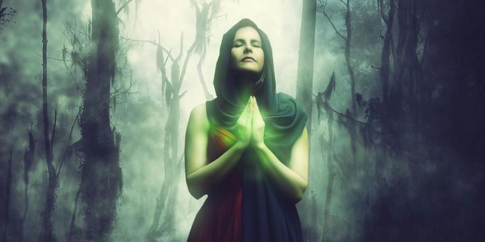 1280x1024 Download wallpaper 1280x1024 woman, magician, magic, forest