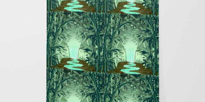 1500x1500 Fluorescent Waterfall on Surreal Bamboo Forest Wallpaper by