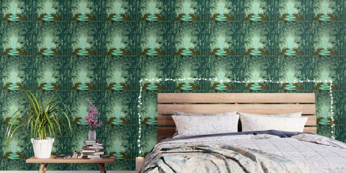 1500x1500 Fluorescent Waterfall on Surreal Bamboo Forest Wallpaper by