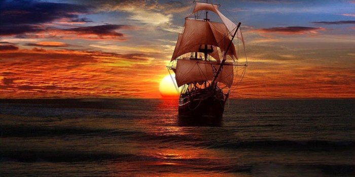 1920x1200 Sunset and Pirate Ship Fantasy art Desktop Wallpaper HD 1920x1200