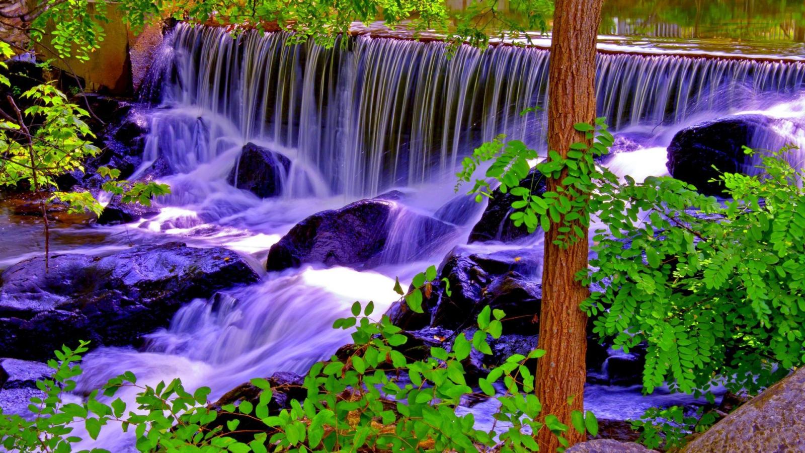 1920x1080 Natural Wood River Falls Stone Waterfall Forest Wallpaper