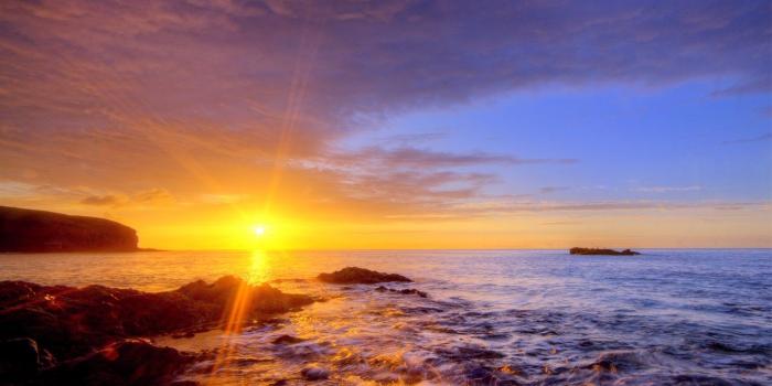 1332x850 Wallpaper beach, the sun, rays, light, sunset, stones, shore, the