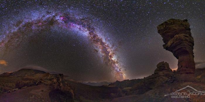 1821x800 sky, Stars, Desert, Landscape, Rock Formation, Night, Milky Way