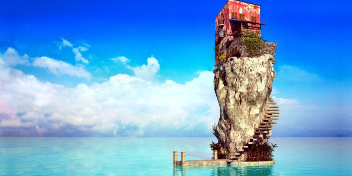 3072x1920 Tiny Private Island House Wallpaper Data Src Free - Building