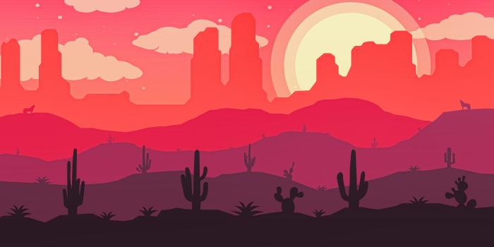 2560x1440 Download wallpaper 2560x1440 desert, cactus, sun, wolf, vector