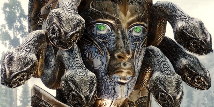 2560x1445 Medusa digital wallpaper, fantasy art, mask, Medusa, The Elder