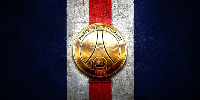 2880x1800 Download wallpapers Paris Saint-Germain FC, golden logo, Ligue 1