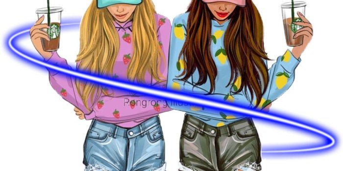 1024x1024 Best Friends Girls Drawing (#2510669) - HD Wallpaper & Backgrounds