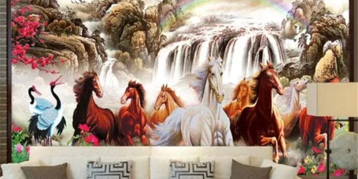 900x900 Custom wallpaper 3d photo mural horse to success Chinese painting