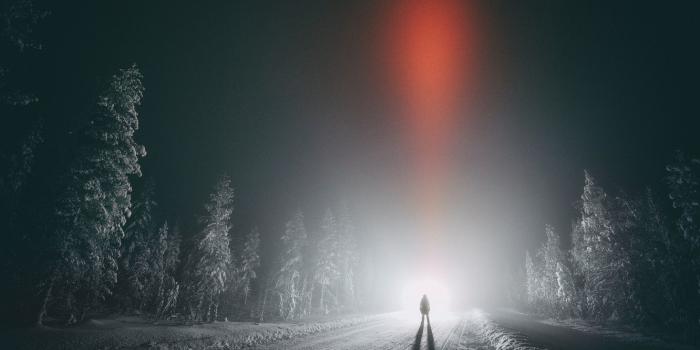1332x850 Wallpaper winter, road, forest, the sky, night, people, Finland