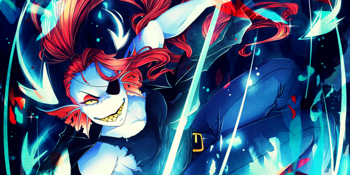 2880x1800 Download wallpapers Undyne, monster, manga, Undertale, protagonist