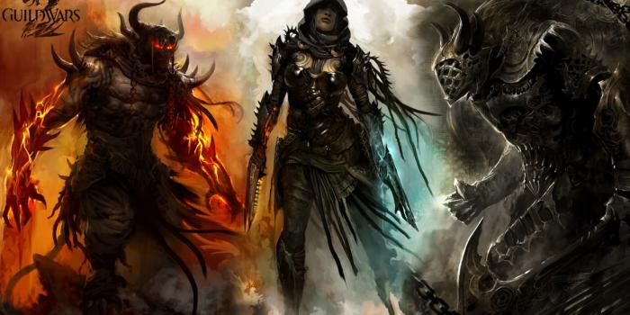 1244x700 Guild Wars 2 fantasy art warriors weapons demon dark monster