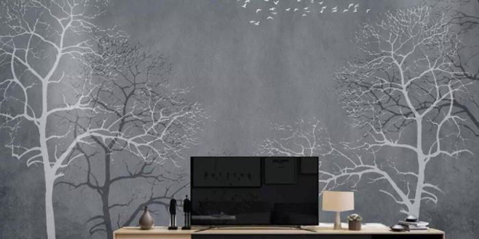 1000x819 Beibehang wallpapers Nordic black and white gray twigs pattern TV
