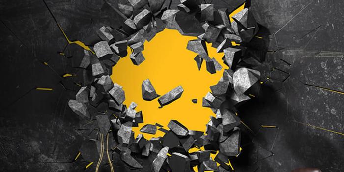 1024x1024 Broken yellow hole on black gray surface 3D wall mural