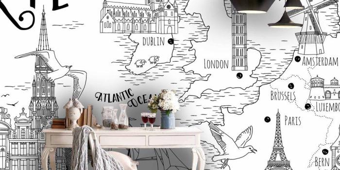1024x867 3D Black White Simple World Map Wall Mural Wallpaper 132