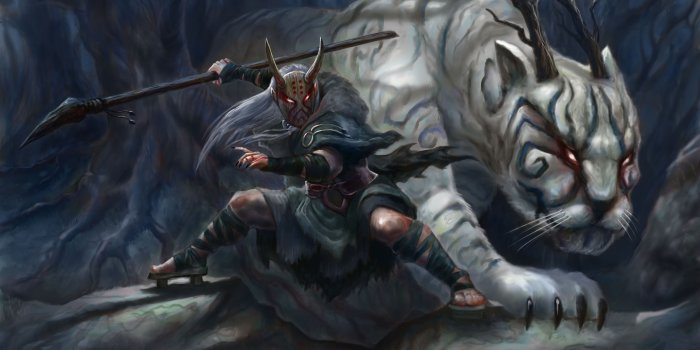 5000x3000 White Demon Tiger With His Warrior, HD Artist, 4k Wallpapers